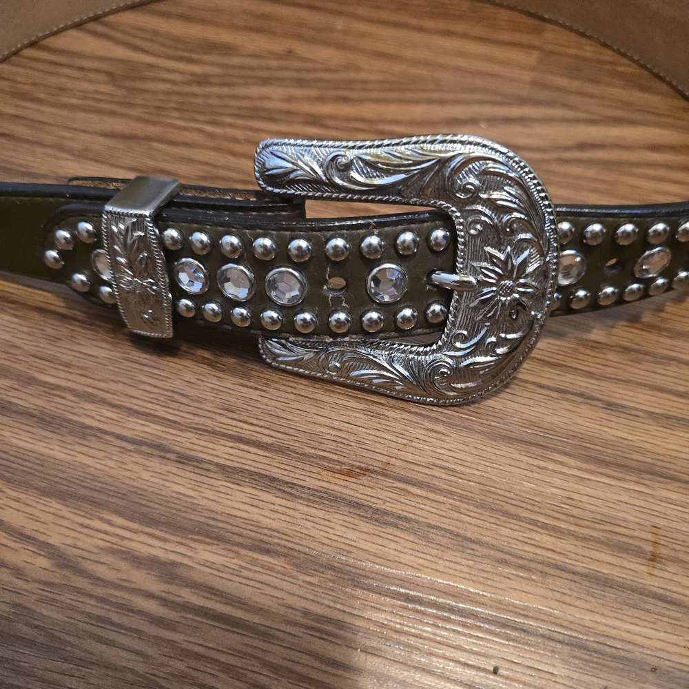 Studded Black Belt with Intricate Silver Buckle